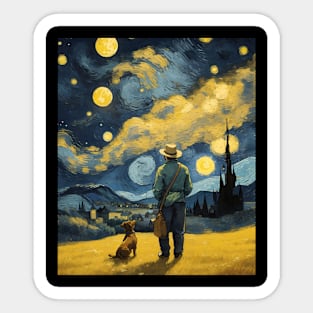 Starry Night Dachshund  Dog , Van Gogh Dachshund Art Sticker